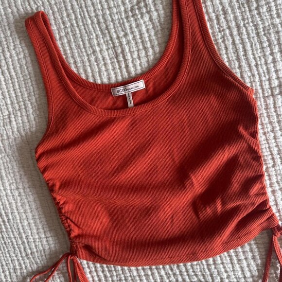 BCBGeneration Ribbed Side Tie Cropped Tank Top Burnt Orange Normcore Casual - Picture 5 of 7